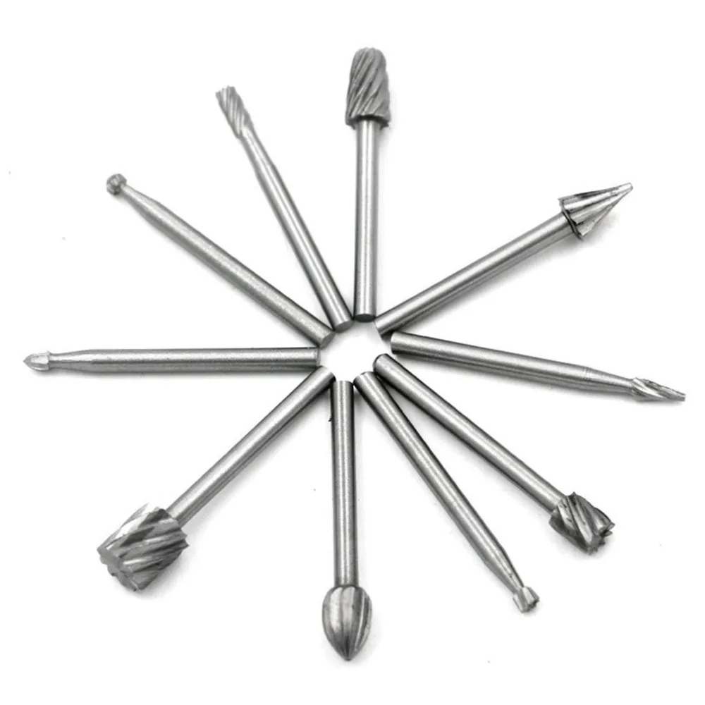 

10PCS/SET Durable Use High Speed Steel Rotating Grinding Cut Burrs Woodworking Embossed Engraving Heads Tools