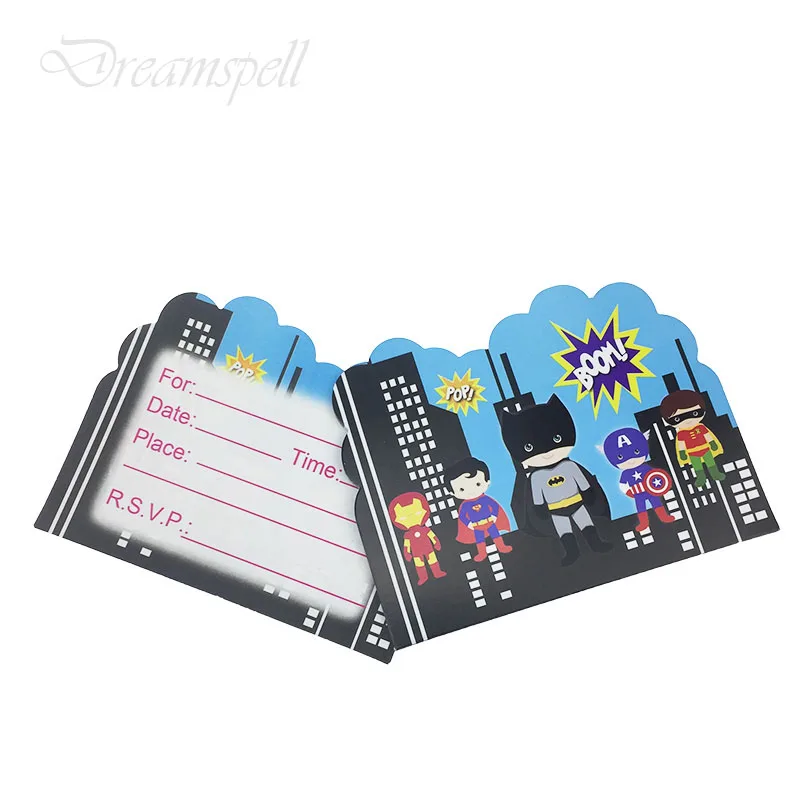 

10pcs/lot Cartoon Avengers Invitation Cards Avengers Theme Party decorations Kids favors Happy Birthday party supplies