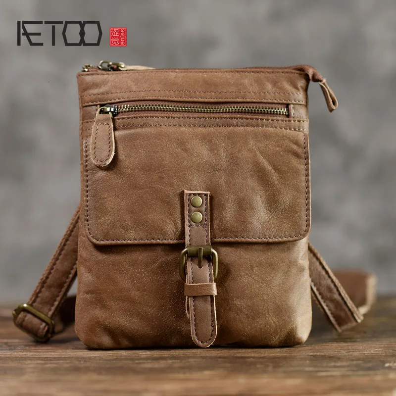

AETOO The first layer of leather casual shoulder bag trend American nostalgic carry bag leather men's pockets