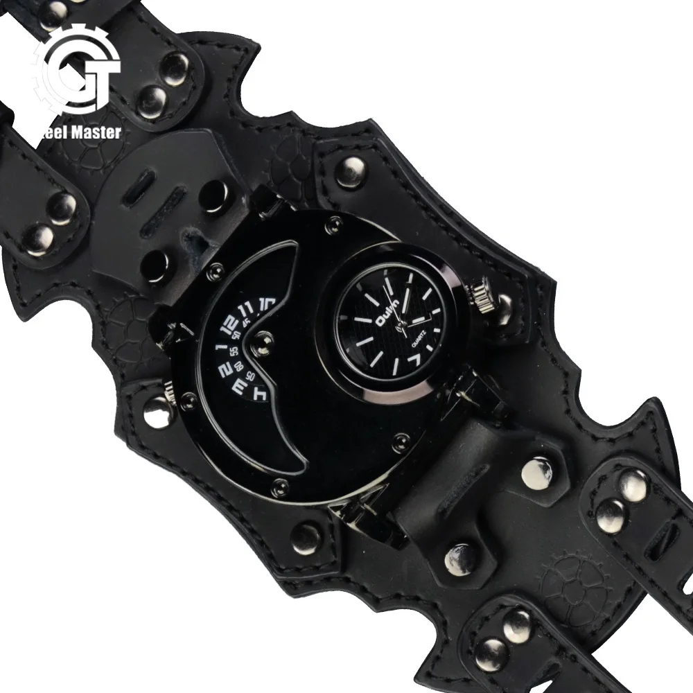Часы мужские стимпанк Спорт крутой Досуг Механический черный кожаный Хронограф Женские часы - Цвет: GT61