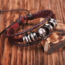 G286 темно-коричневый Surfer Кожа конопли металлическим черепом шипованных жесткий Браслет-манжета