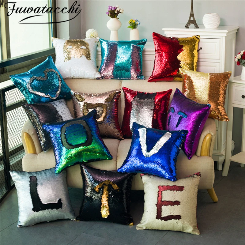 

Fuwatacchi Your Design Mermaid Sequin Cushion Cover Magical Throw Pillowcase Color Changing Reversible Pillow Case for Home Sofa