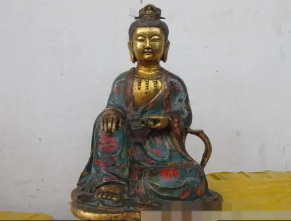 

Tibetan Buddhism Classical Bronze Gild cloisonne Book Kwan-Yin Buddha Statue