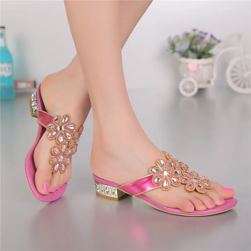2018 Summer New Pink Wedge Sandals Elegant Diamond Shoes Fashion