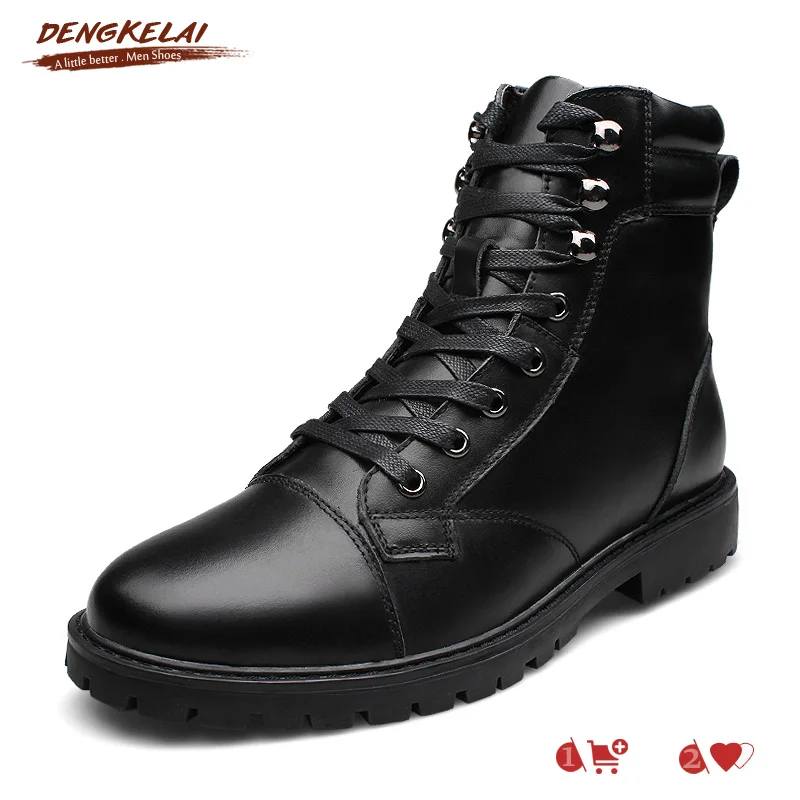 

DENGKELAI Leather Winter Boots with Fur Warm Comfortable High Quality Genuine Leather Winter Shoes Motorcycle Boots Fashion