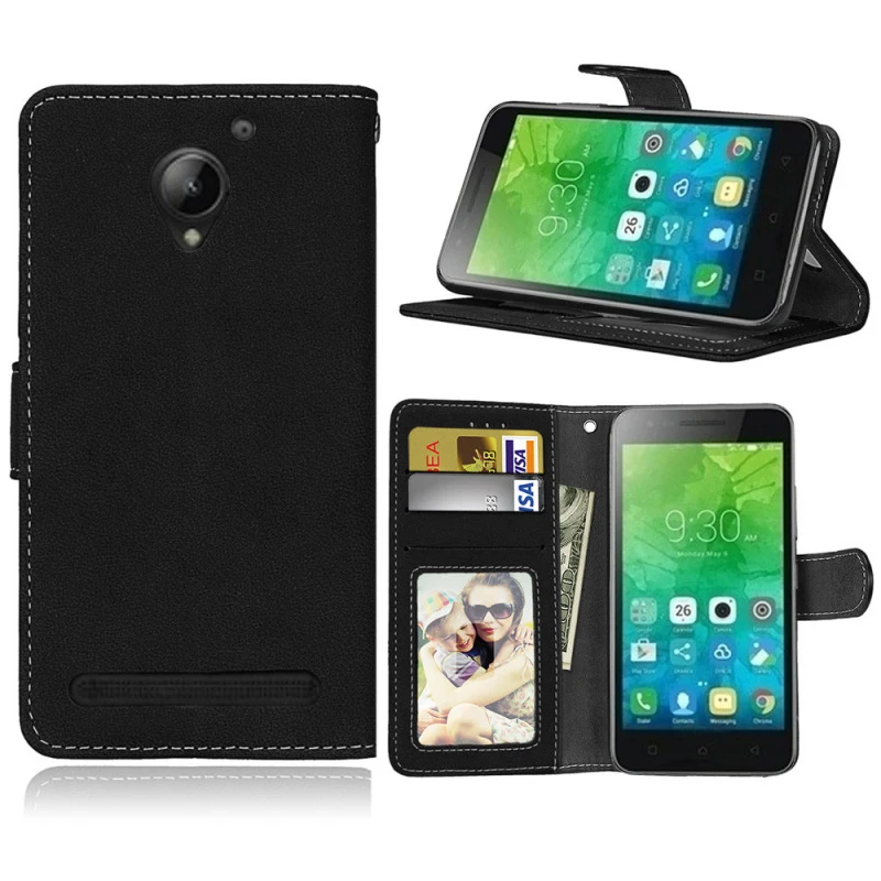 

Luxury Retro Frosted Leather Wallet Phone Case For Lenovo Vibe C2 K10A40 5.0" Flip Kickstand Card Slots Holder Cover Coque Funda