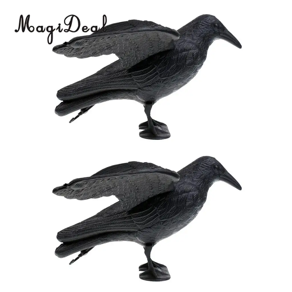 MagiDeal 2 Pieces Lifelike Full Body Crow Decoy Raven Hunting Decoy Bird Scarer Greenhand Gear 