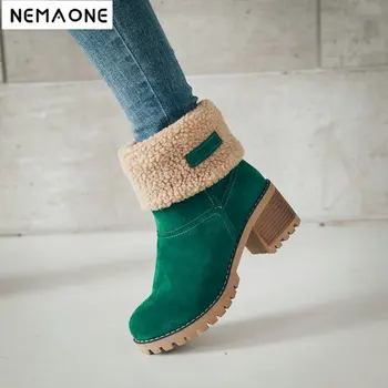 

NEMAONE Winter warm Women snow Boots 6cm High Heel Ankle Boots woman Lady girl's plush casual Shoes size 34-43
