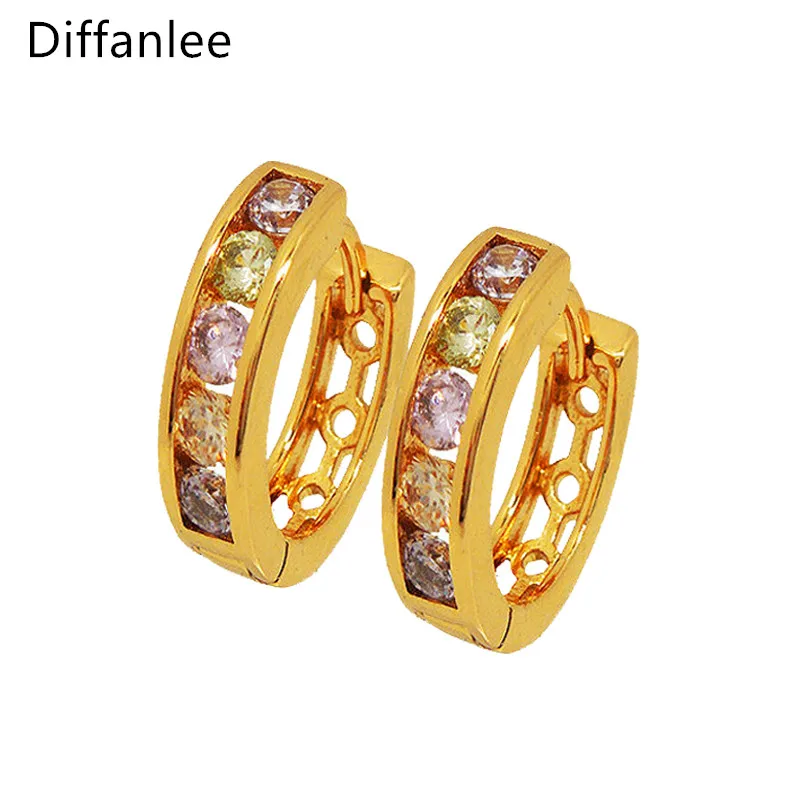 

18 K Yellow Gold Color Fashion Mixed Color AAA Cubic Zirconia Hoop Earrings High Quality for Women Earring Jewelry