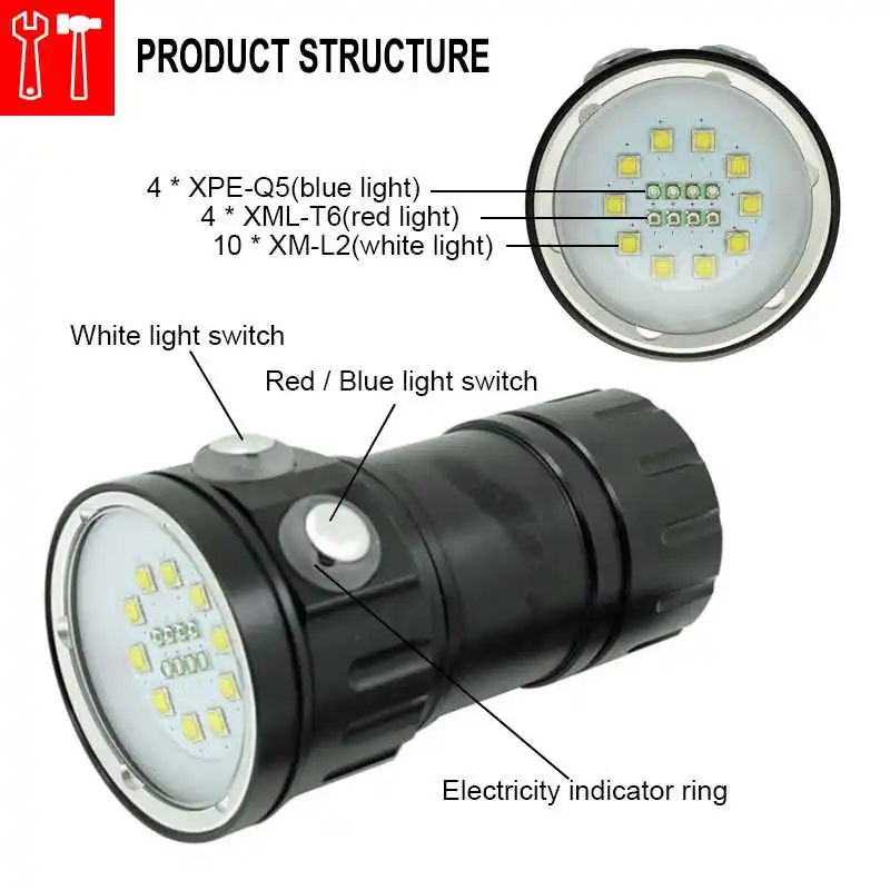 18650 светодиодный светильник вспышка для дайвинга кемпинга подводной съемки и