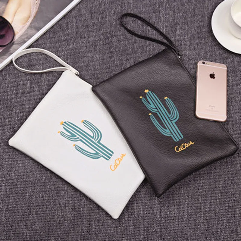 

Creative pencil case Simplicity leather cactus hand bag waterproof large capacity stationery bag cosmetic bag pencil bag super