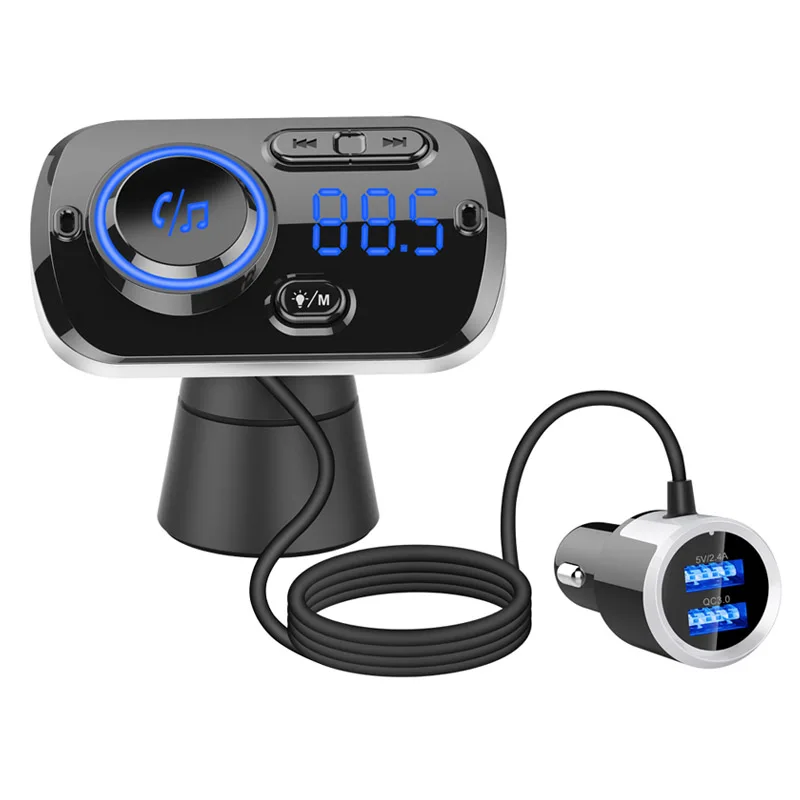 JaJaBor Bluetooth 5.0 Carkit Handsfree FM Transmitter AUX Audio Car Player A2DP Wireless Car MP3 Player Support TF Card Playback