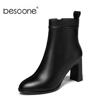 

BESCONE Stylish Genuine Leather Pointed Toe Women Boots Spring Autumn Basic Super High Heel Shoes Thin Heel Ladies Boots BO256