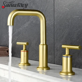 

Hot and Cold Water Waterfall Black Brushed Gold Split Three-Piece Basin Faucet Three-Hole Basin Faucet