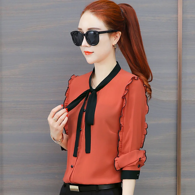 Achat Femmes Tops et Blouses En Mousseline de Soie Blouse Automne Dames Rayé Chemises À Manches Longues Elegante Casual Dames Tops Bureau Vêtements