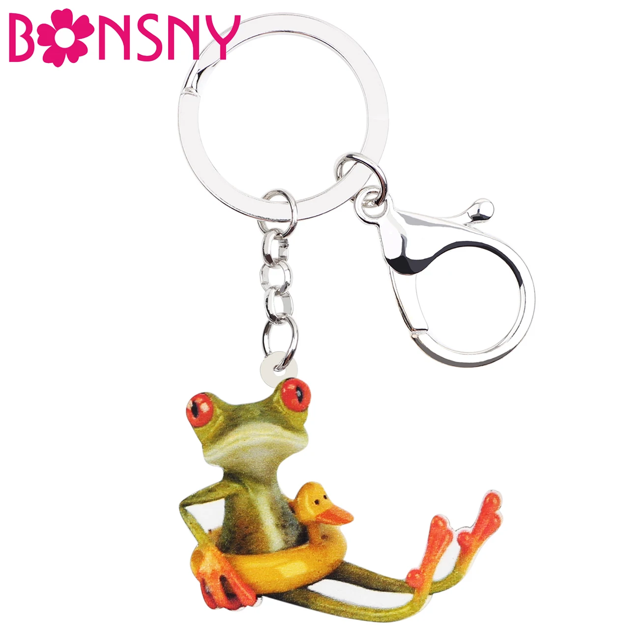 Bonsny Acrylic Swim Ring Frog Key Chain Keychains Ring Novelty Animel
