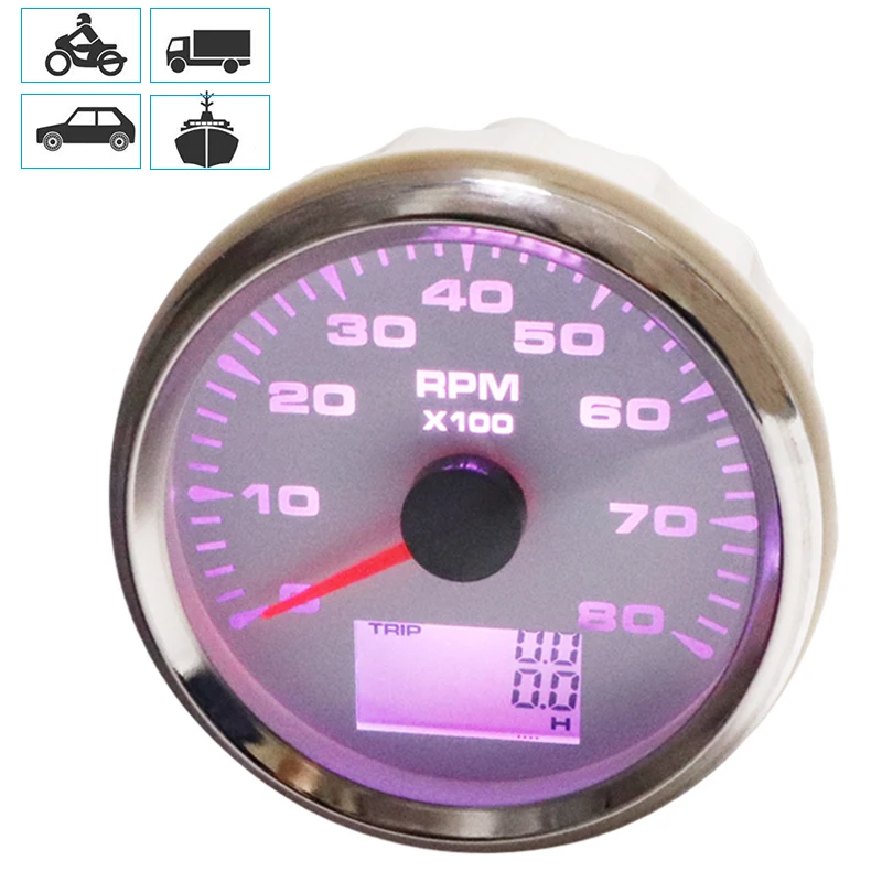 

1PCS New 0-8000RPM Tachometer Car RPM Gauges 85mm LCD Revolution Meters Rev Counters with Hourmeter for Auto Boat 9-32V