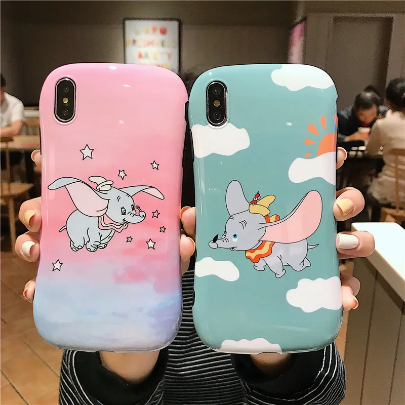 

Cute Cartoon Dumbo Elephant Phone Case For iPhone Xs Max Soft IMD Cover For iphone 8 7 6 6S Plus XR X XS Lovely Matte Case Coque