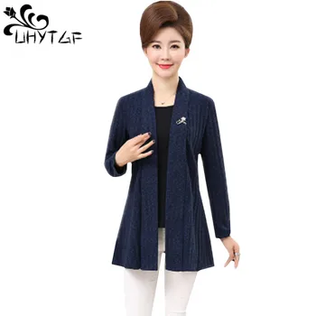 

UHYTGF Fashion Womens Spring Fake Two-piece long sleeved ice silk Cardigan Coat Autumn Plus size Coats Pullover T shirt Top 688