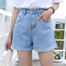 Летние корейские гофрированные шорты с высокой талией, женские джинсовые шорты больших размеров, повседневные минималистичные джинсовые шорты, женские свободные шорты