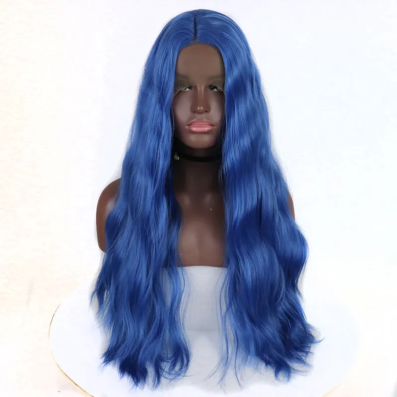 Bombshell натуральные волнистые синтетические парики на кружеве бесклеевой синий цвет термостойкие волокна волос натуральные волосы для женщин парики