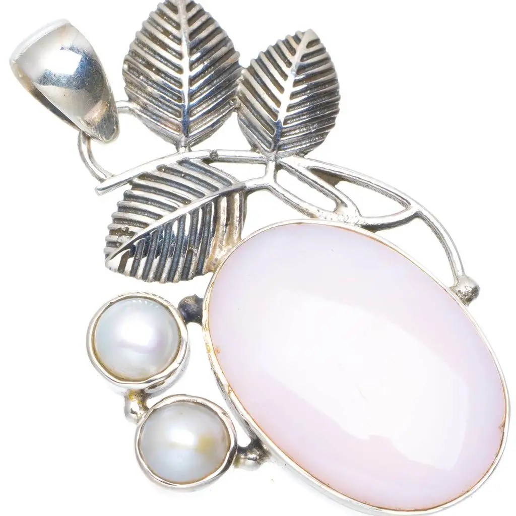 

Mimosa-Natural Pink Opal and River Pearl Handmade Unique 925 Sterling Silver Pendant 1.75" A0124