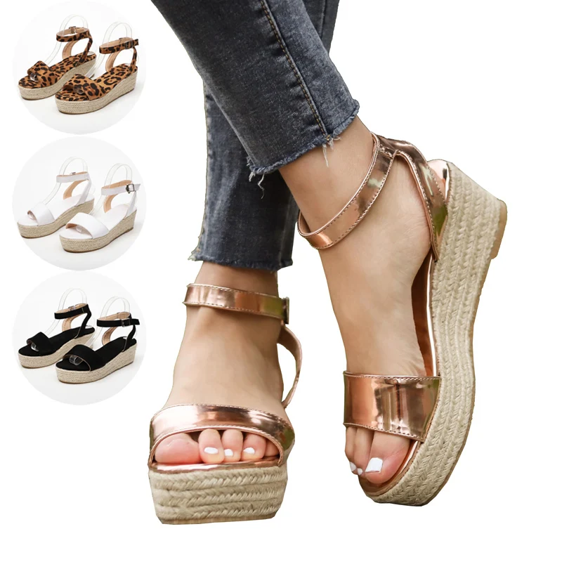

2019 Women Summer Beach Platform Woven Leopard Wedge Heel Flip Flop Sandals Shoes Plus Size
