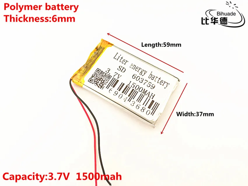 10 шт./лот 3,7 в 1500 мАч 603759 полимерный литий-ионный/литий-ионная аккумуляторная батарея для игрушка mp3 mp4