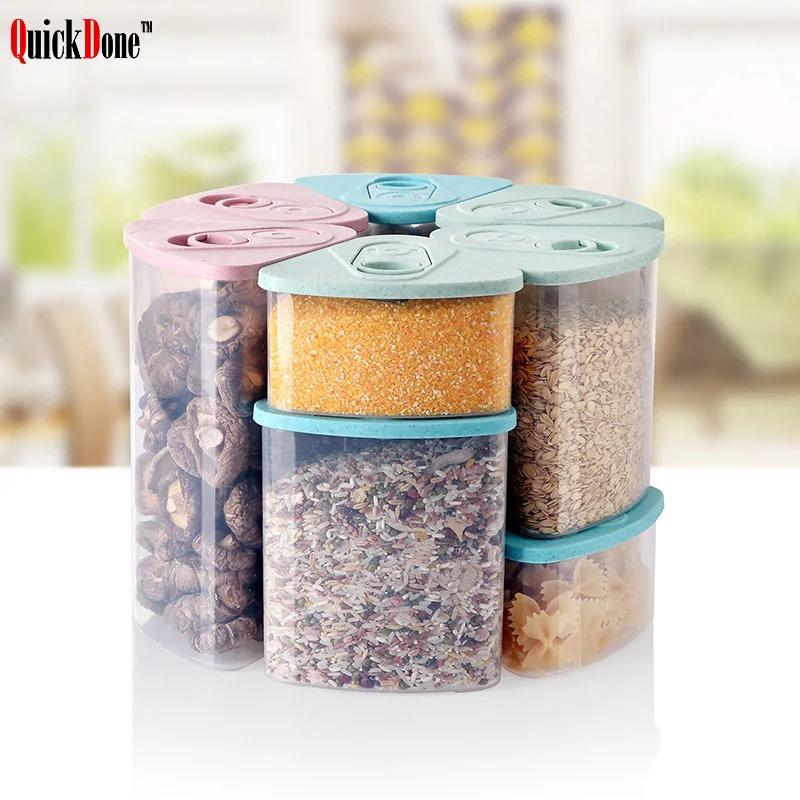 QuickDone Wheat Straw Storage Box Whole Grains Sealed Cans Covered Dry