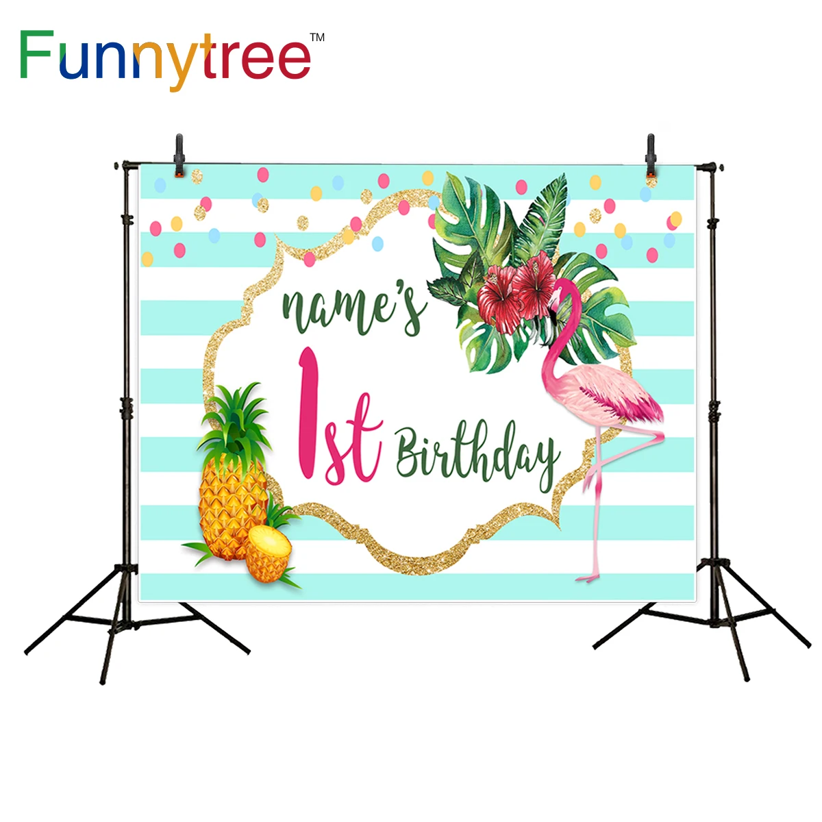 Фон Funnytree для фотосъемки с Фламинго полосатый тропический цветок ананас
