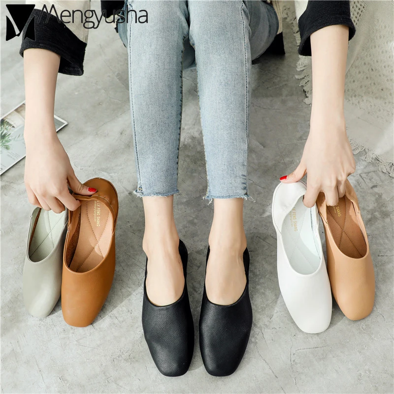 Ladies Flats new ballerinas soft leather moccasins slip on retro grandma shoes spring summer driving shoes woman mules slippers