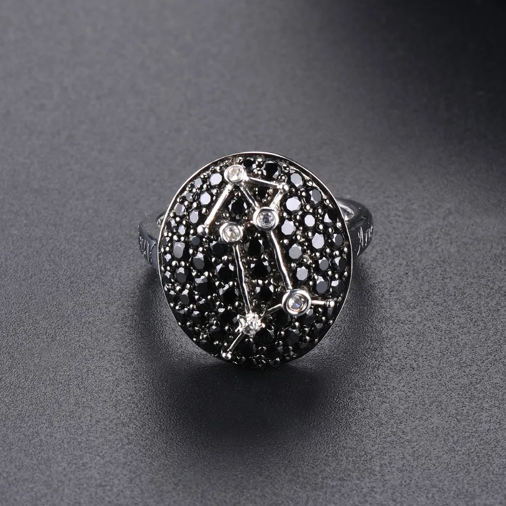 Hutang 12 Созвездие серебряное кольцо, драгоценный камень черная шпинель 925 пробы серебряные кольца, ювелирные украшения для женщин подарок на день рождения