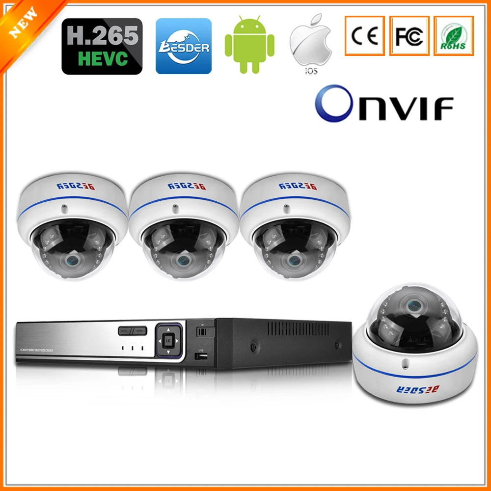 

BESDER H.265 5MP 2592*1944 48V PoE NVR Kit Vandal-proof Dome PoE Camera System H.265 5MP 3MP 2MP Motion Detect Email Alert CCTV