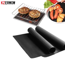 

KZERWOW 1PC Teflon Fiber Grill Mat Black Bakeware Mat Barbecue Roast Sheet Non-Stick Reusable Grill Pad Baking Tool BBQ Liner