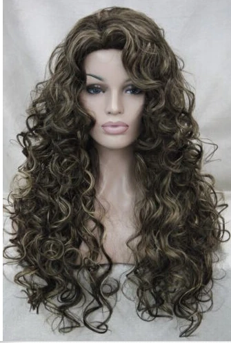 

fashion sexy medium brown with ginger highlight long curly woman's full wig