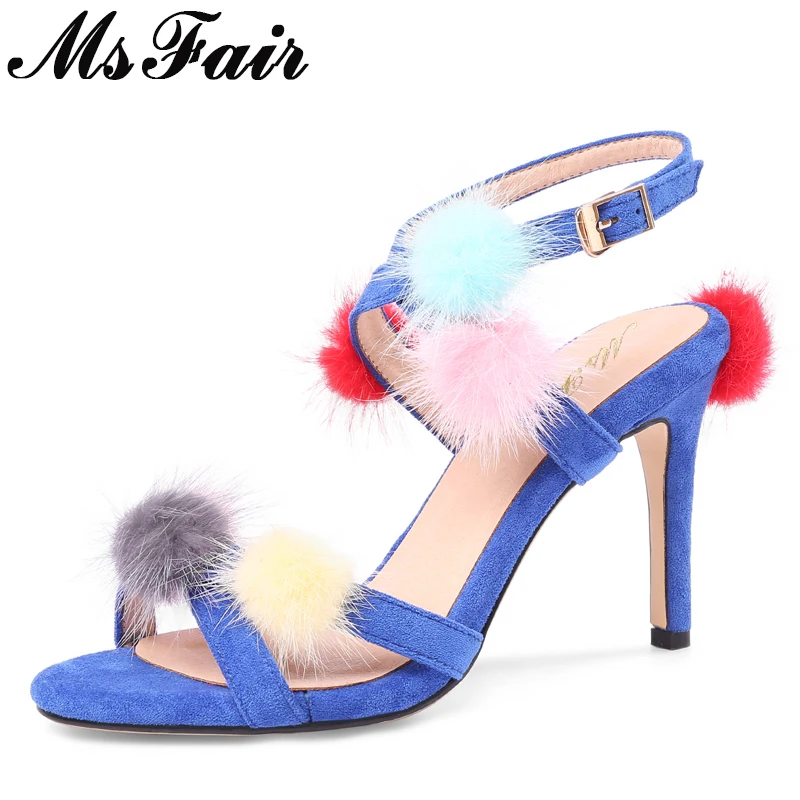 

MsFair Round Toe Thin Heels Sandals Women Fashion Metal Buckle High Heel Sandals 2018 Summer Shoes High Heels Sandalias Mujer