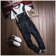 Japan Style Black Bib Jeans For Men Spring Autumn Plus Size Mens Fashion Jeans Overall Suspender Pants Pockets Denim Trousers