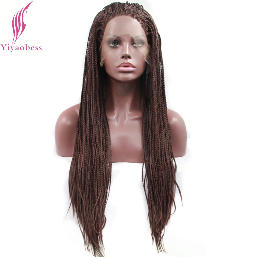 Yiyaobess бесклеевые Синтетические длинные микро плетение парик фронта шнурка коричневые волосы парики для черных женщин высокотемпературное волокно