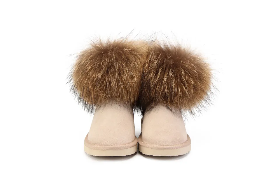 Модная замшевая обувь из натурального Лисьего меха; женские короткие зимние ботильоны; женская зимняя обувь; женские ботинки