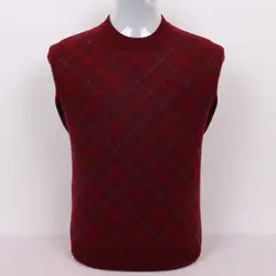 Высокого качества 100% козья кашемир мужская бутик плед основы пуловер свитер с круглым вырезом бордовый 3 вида цветов S/105-3xl/130