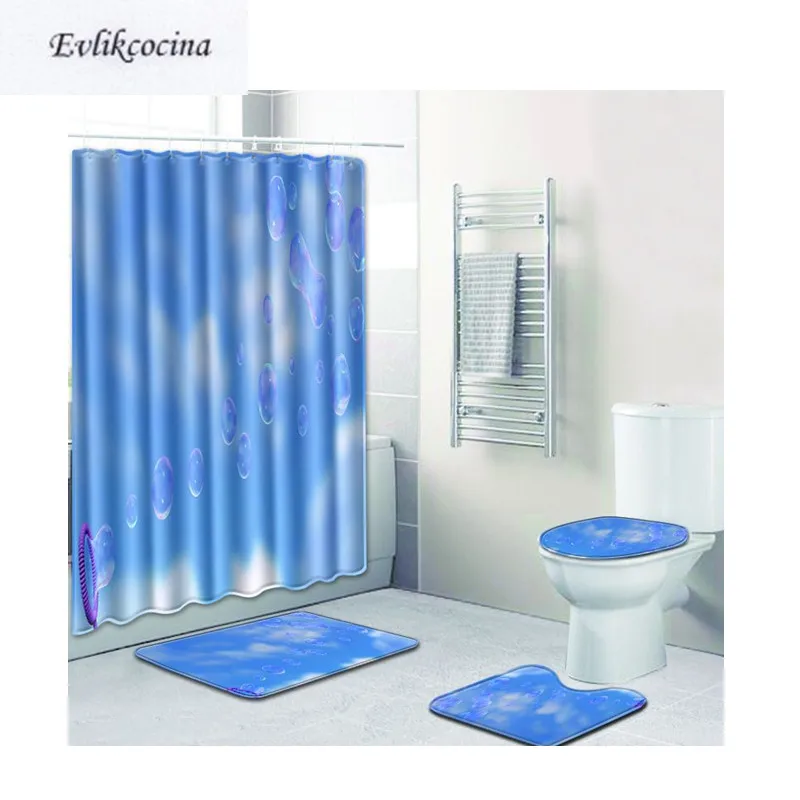 Free Shipping 4pcs Blue Bubbles Banyo Paspas Bathroom Bath Mats