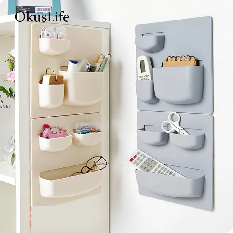 

Wall-mounted Plastic Wall Shelf Sticker Hanging Plug Board Bracket Storage Box Living Room Kitchen Bathroom Rack No Drilling
