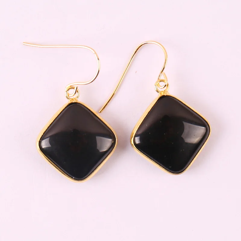 

Natural Black Carnelian Stone Dangle GEM Earrings Jewelry T157