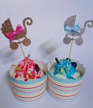 

glitter baby carriage cupcake Toppers decorations wedding party Bridal shower Baby Shower Birthday food picks