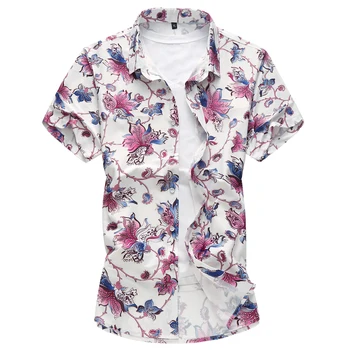 

2018 summer new floral print camisa social men plus size 7XL cotton short sleeve shirts men dress