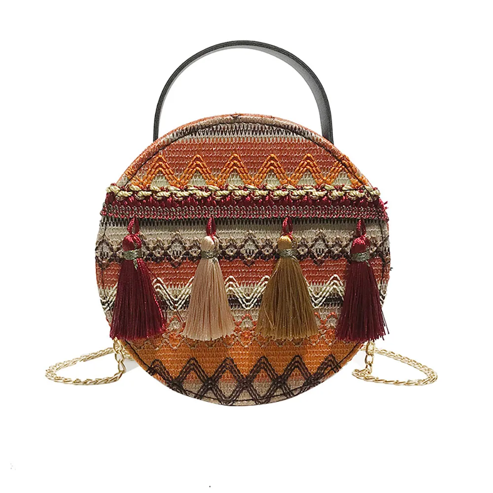 Женская сумка из искусственной кожи Ins super fire, Национальный Ветер, переносная сумка на цепочке, маленькая круглая сумка с кисточками, сумка на плечо - Цвет: YE