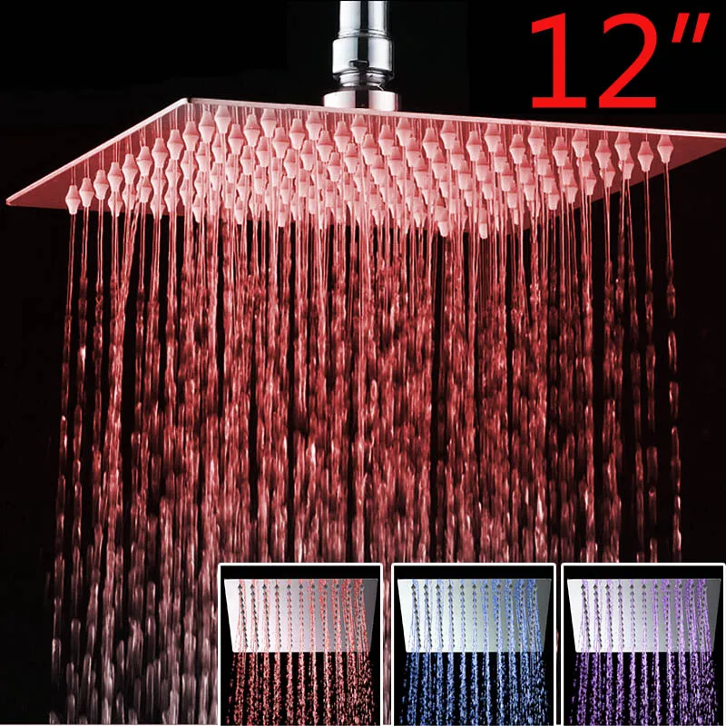 8 10 12 16 дюймов светодиодный душ квадратная романтическая душевая головка для ванной с контролем температуры 3 цвета ультратонкая душевая головка - Цвет: 12 Inch