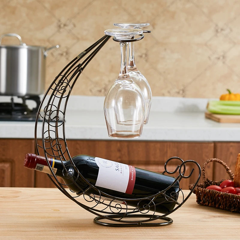 Pirate Ship shape Wine Rack cup Holder Shelf Metal Practical Sculpture