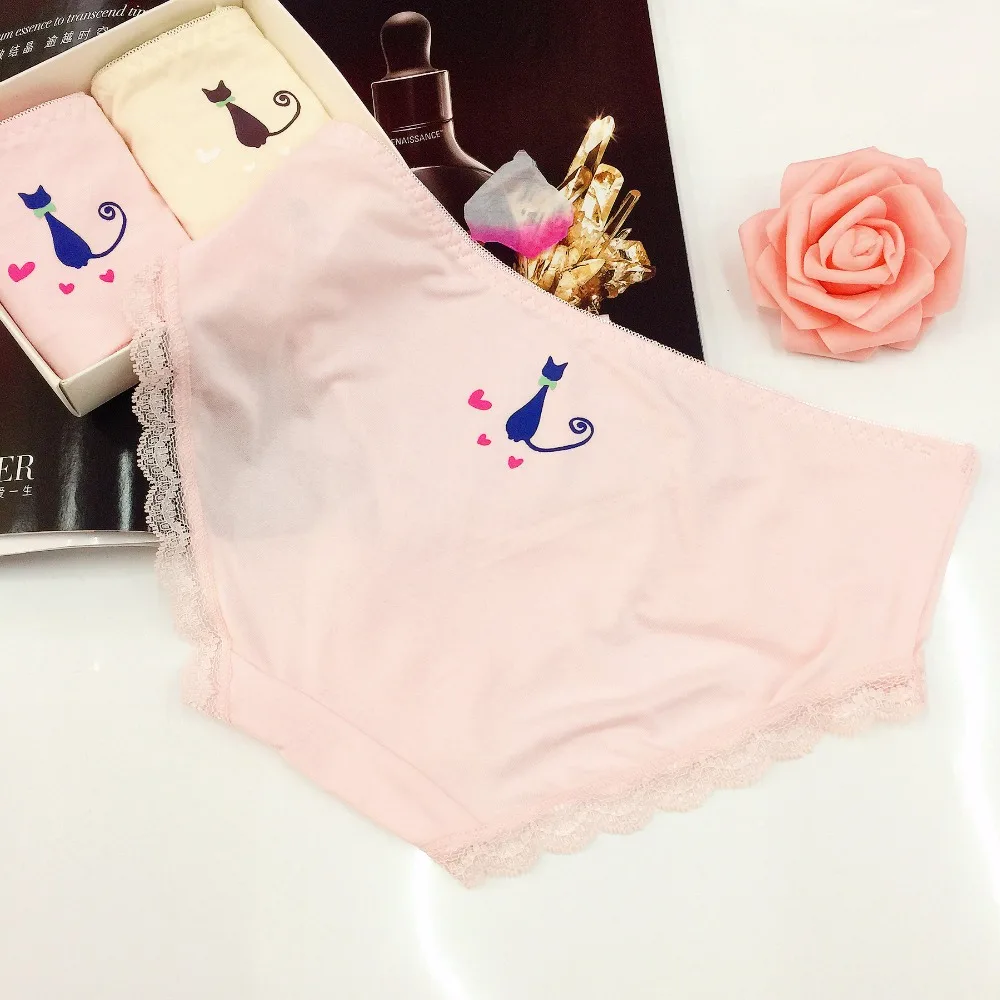 

Sexy Ladies Cotton Briefs Women's Panties Underwear Cartoon Cat Female Ropa Interior Femenina Srj Soft Brief