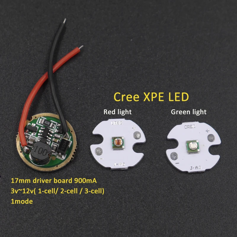 16 мм CREE XPE зеленый красный свет LED чип+ 17 мм 1-режим 3 В~ 12 В вход 900ma платы для CREE 3 Вт 5 Вт Q5 XPE XP-G2 светодиодный фонарик